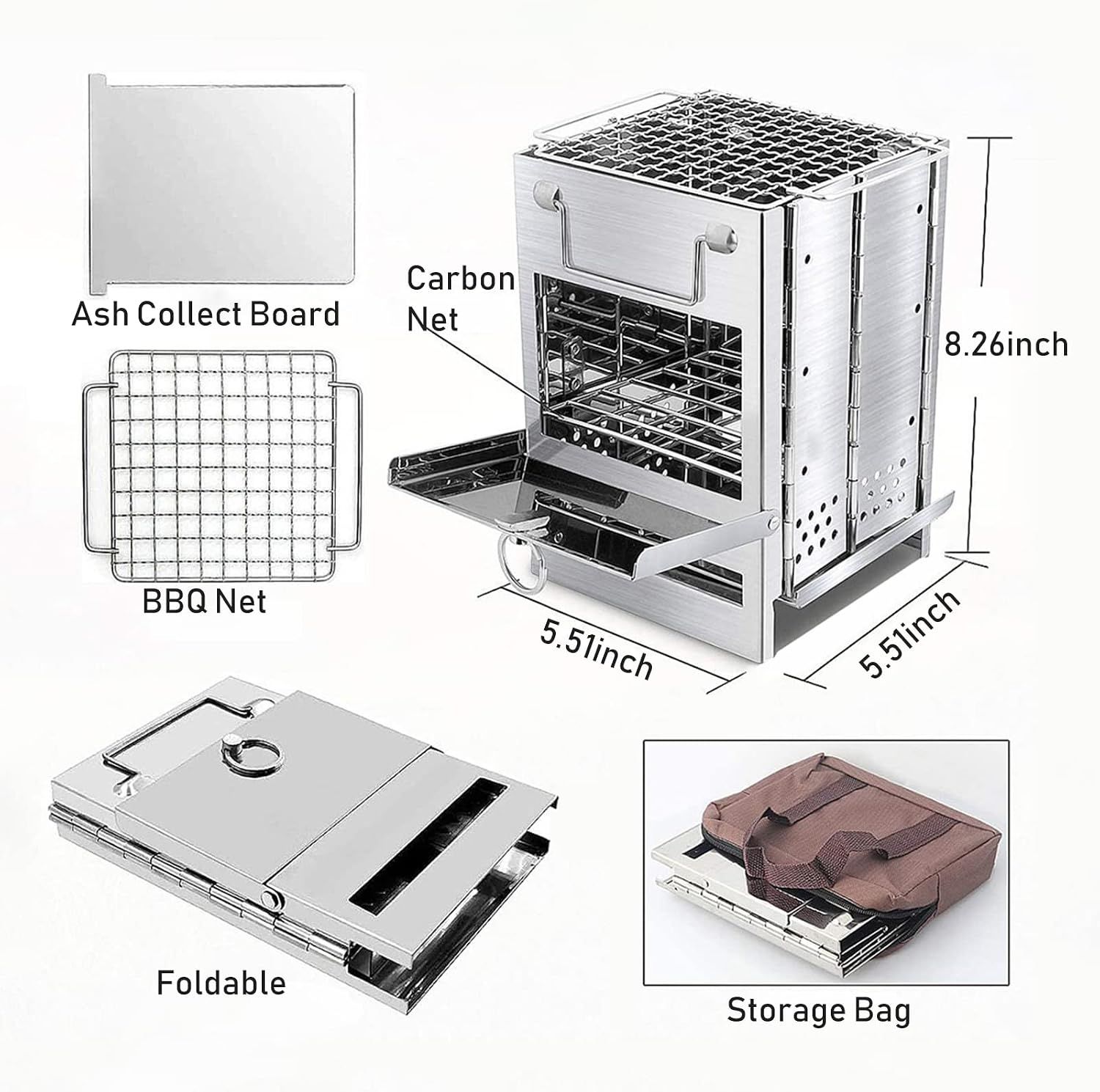 Folding Camping Stove with BBQ Grill Wood Burning
