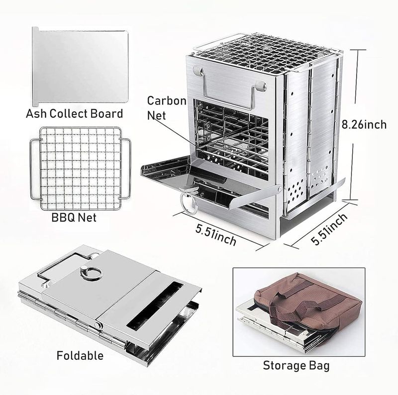 Folding Camping Stove with BBQ Grill Wood Burning