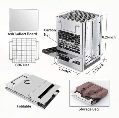 Folding Camping Stove with BBQ Grill Wood Burning