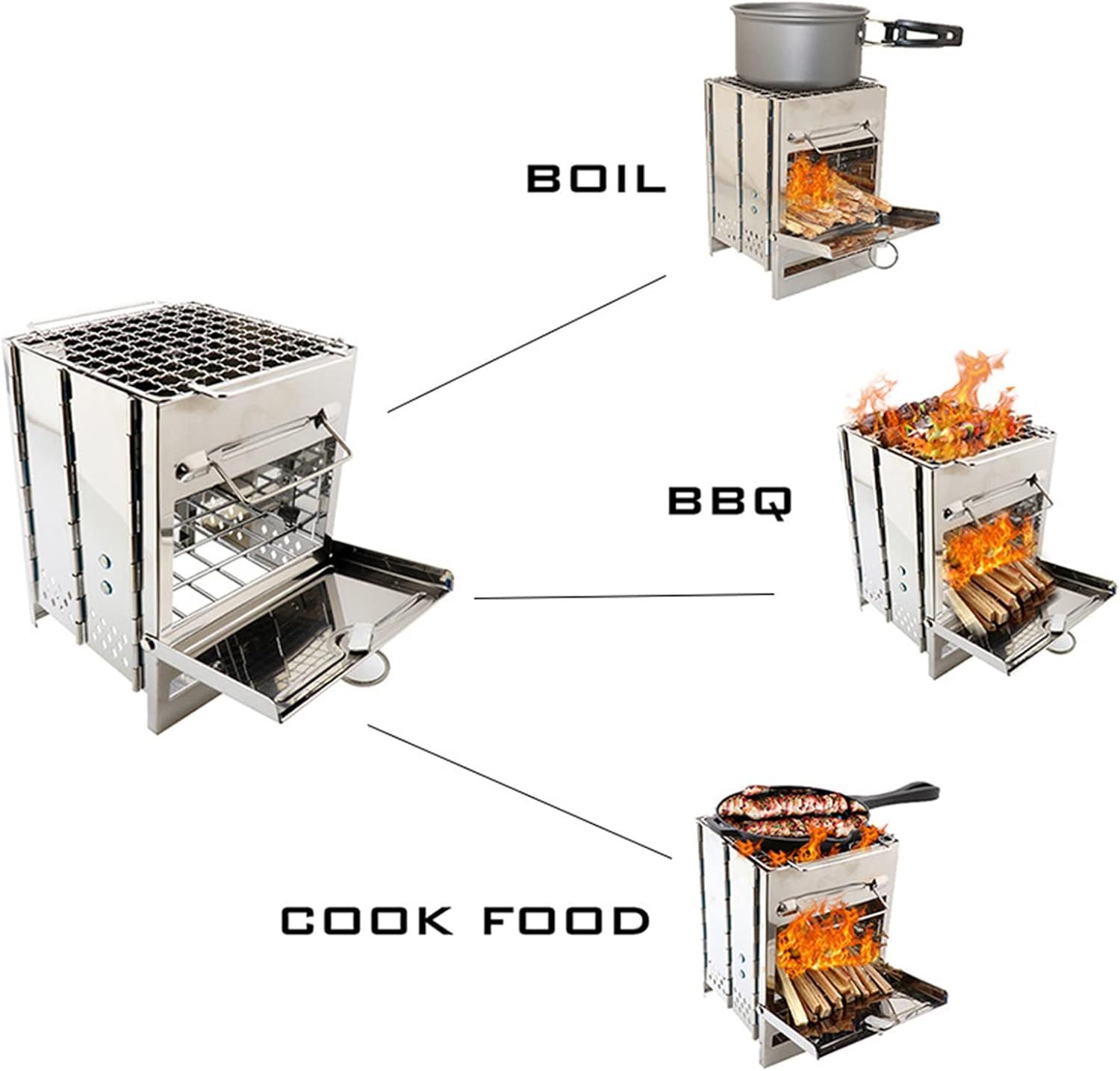 Folding Camping Stove with BBQ Grill Wood Burning