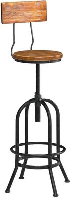 Adjustable Swivel Kitchen Bar Stools - Pinewood Top with Metal Foot and Backrest, Retro Wrought Iron Design for Dining, Cafe, and Loft Spaces - High Stool with Lift Mechanism