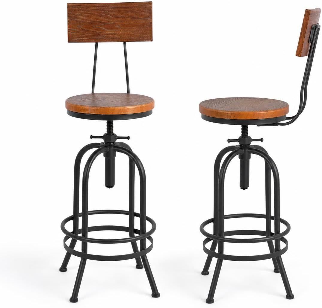 Adjustable Swivel Bar Stool Pinewood Top Metal