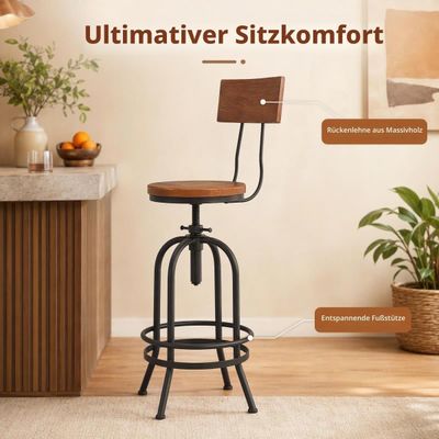 Adjustable Swivel Bar Stool Pinewood Top Metal