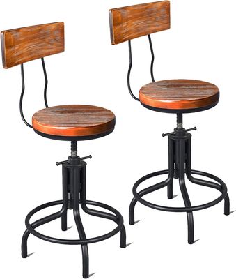 Adjustable Swivel Bar Stool Pinewood Top Metal