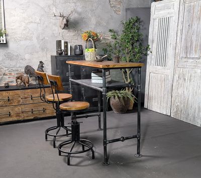 Adjustable Swivel Bar Stool Pinewood Top Metal