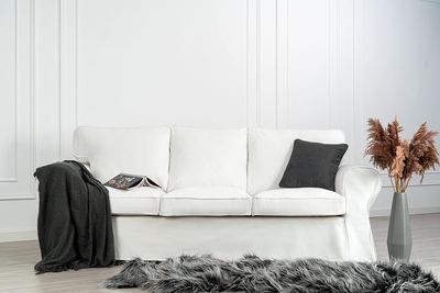White Cotton Sofa Cover for IKEA Ektorp 3-Seater — Replacement Protector Slipcover, Exact Fit 218 x 88 x 88 cm