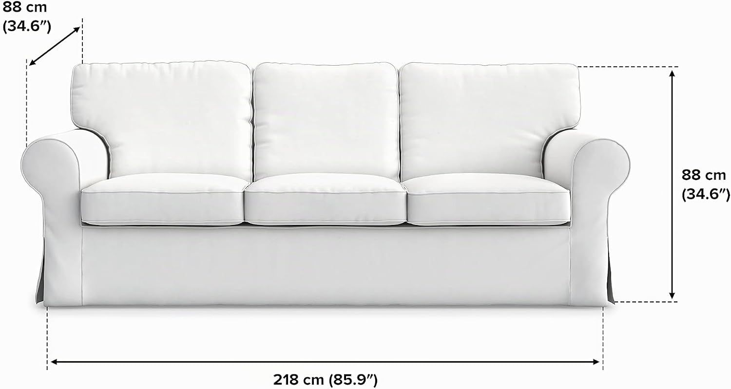 White Cotton Sofa Cover for IKEA Ektorp 3-Seater — Replacement Protector Slipcover, Exact Fit 218 x 88 x 88 cm