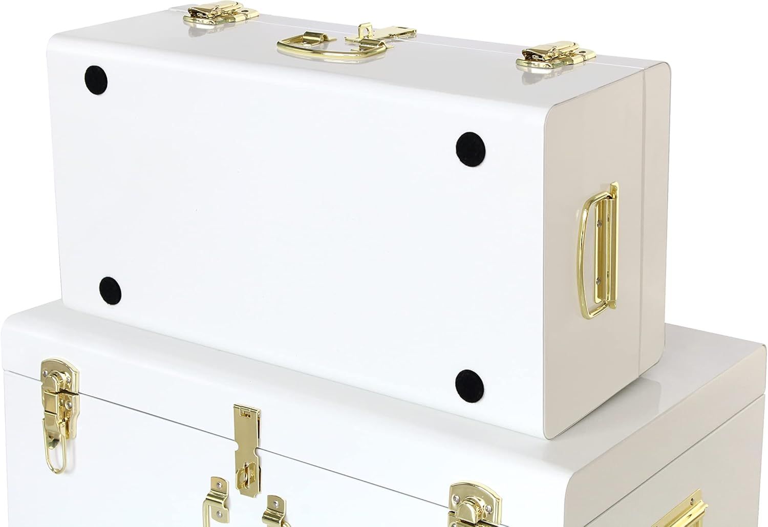 Set of 2 White Metal Storage Trunks – Reinforced &amp; Lockable