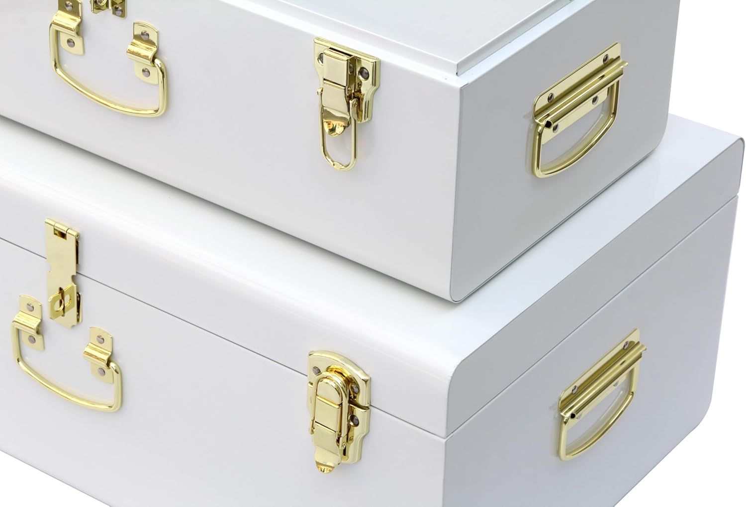 Set of 2 White Metal Storage Trunks – Reinforced &amp; Lockable