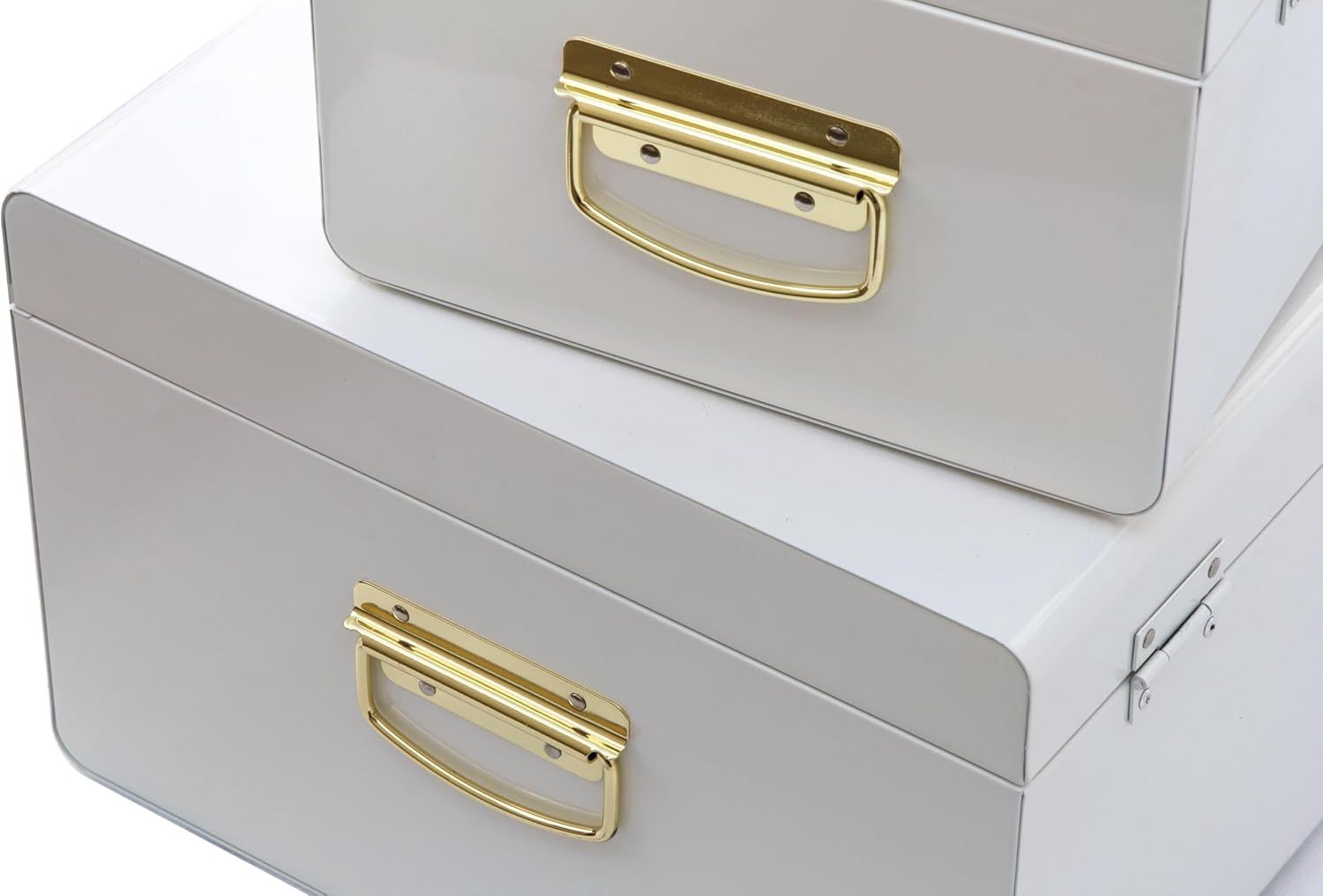 Set of 2 White Metal Storage Trunks – Reinforced &amp; Lockable
