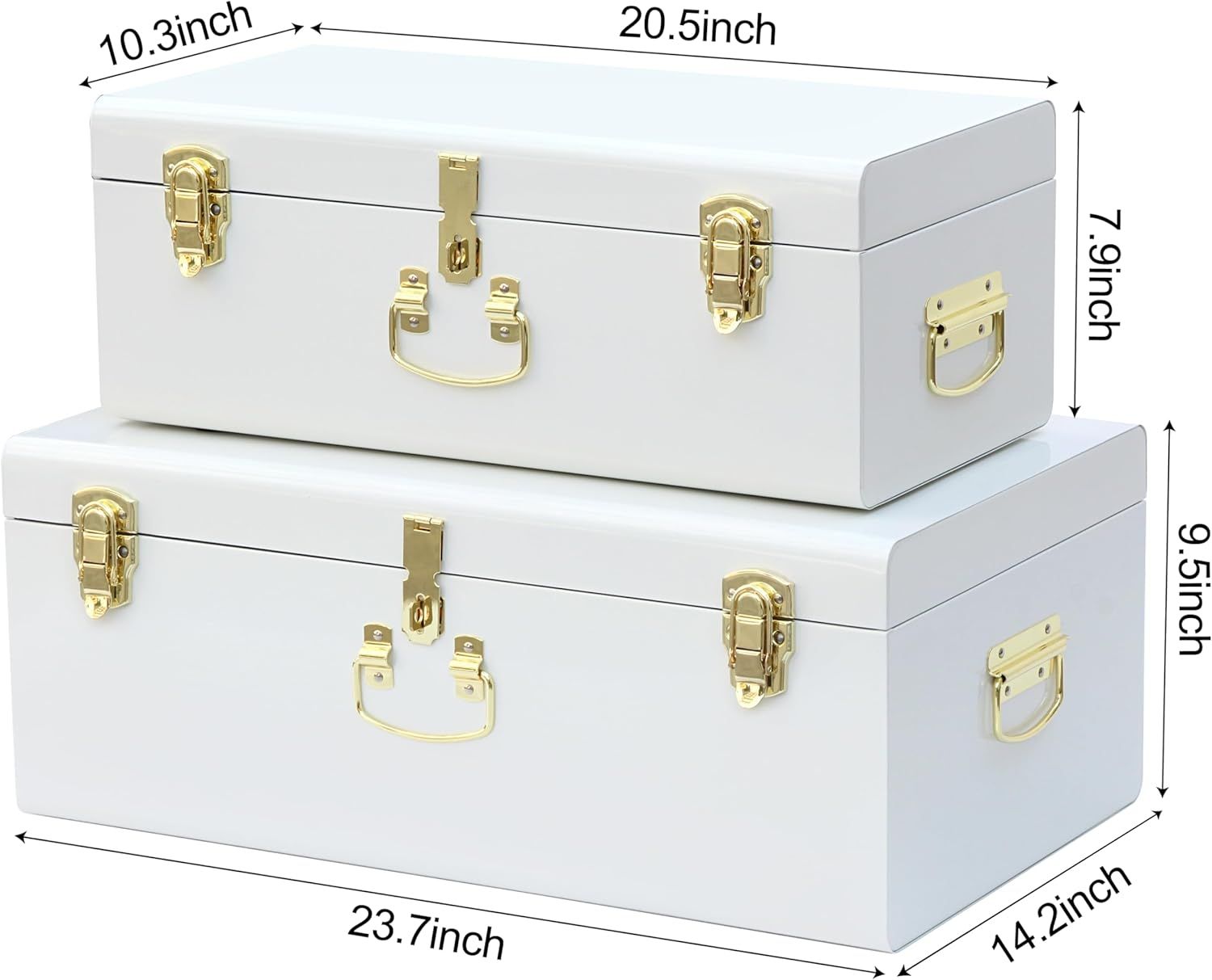 Set of 2 White Metal Storage Trunks – Reinforced &amp; Lockable