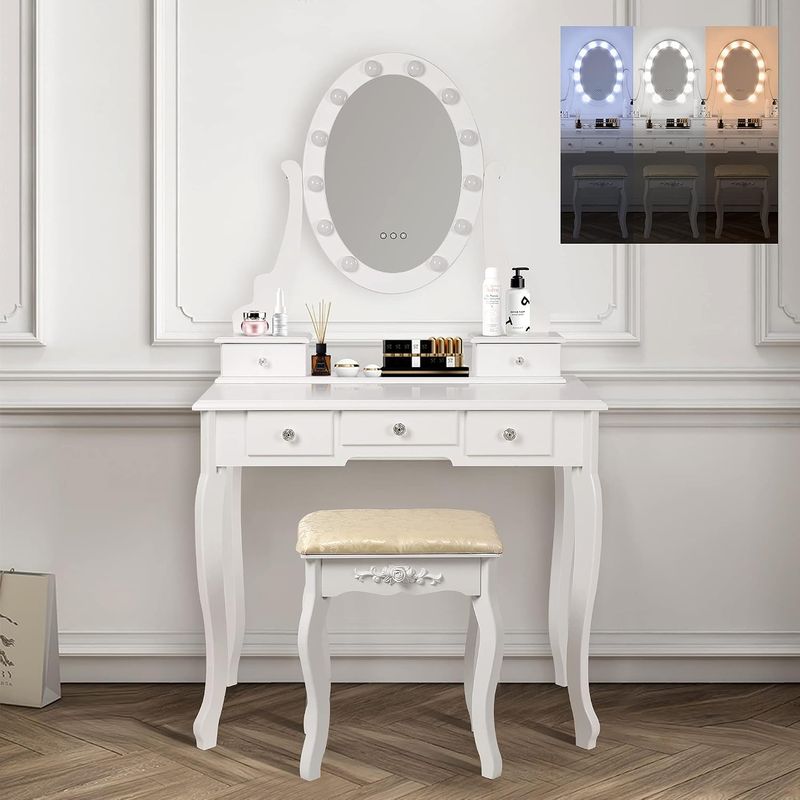 Dressing Table with LED Mirror Stool and Drawers