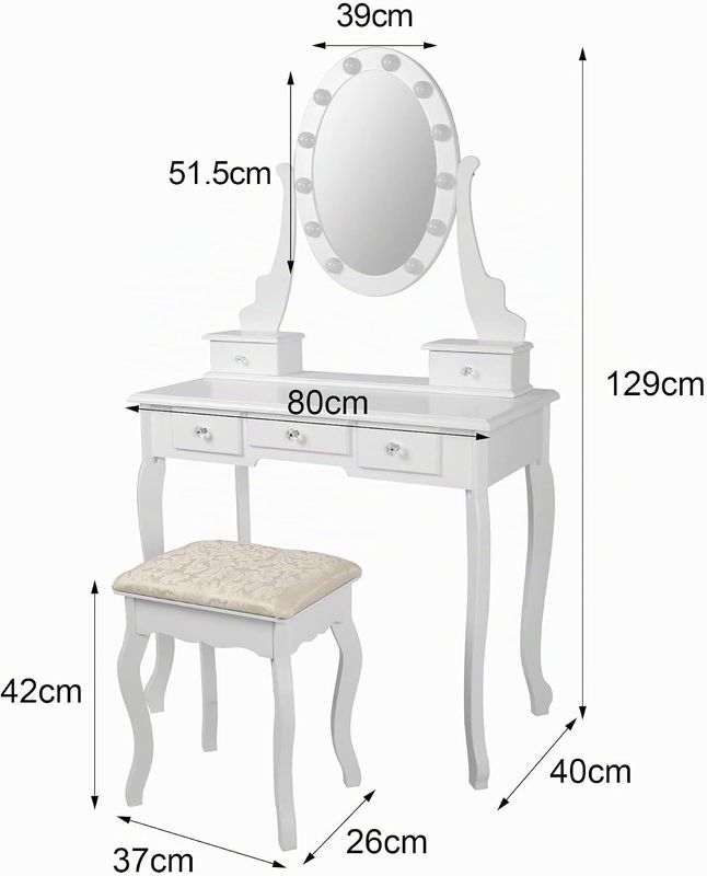 Dressing Table with LED Mirror Stool and Drawers