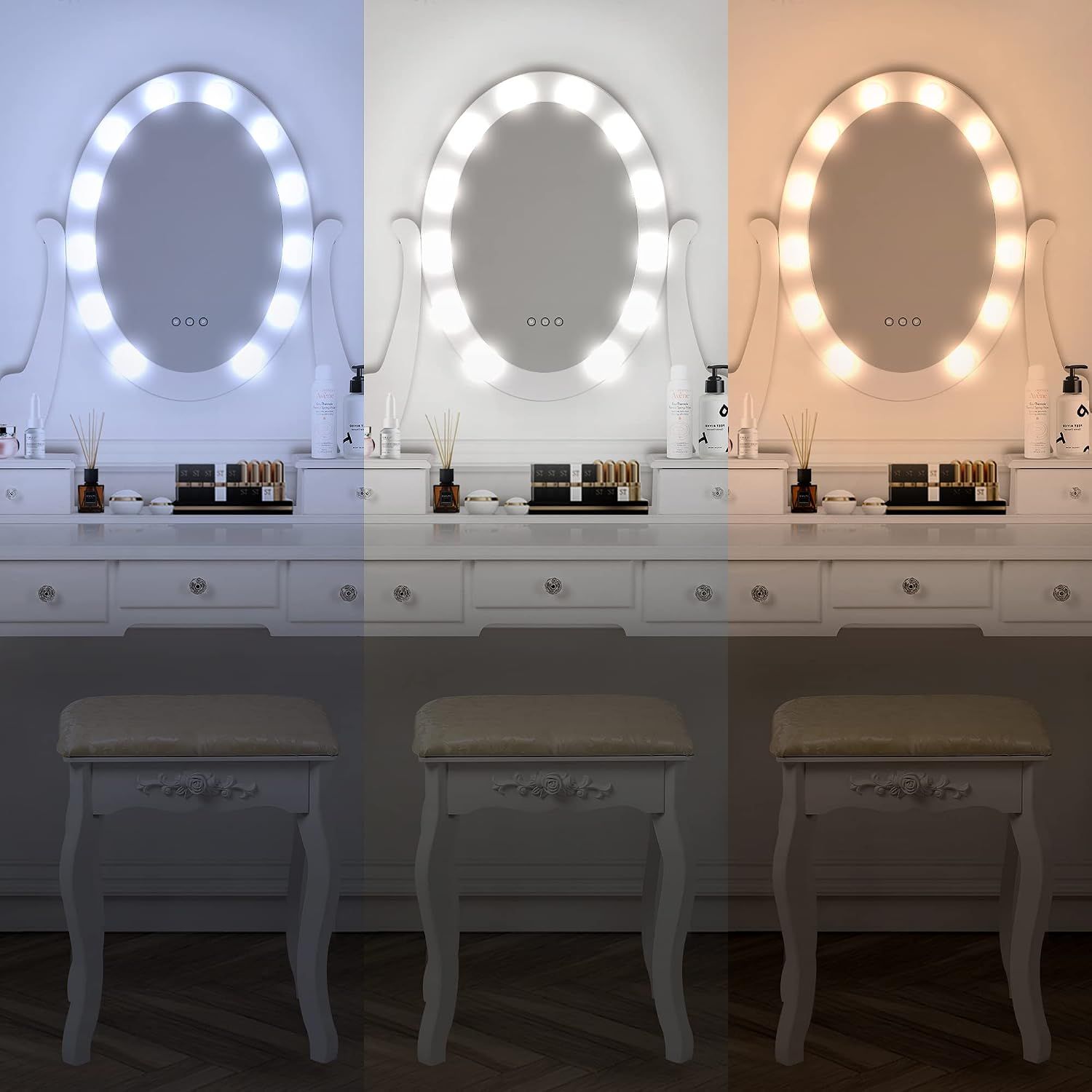 Dressing Table with LED Mirror Stool and Drawers