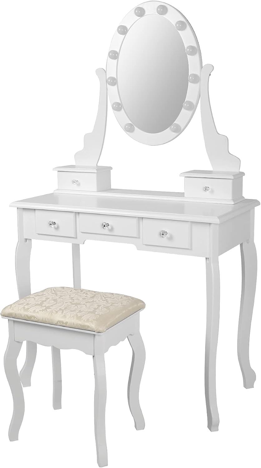 Dressing Table with LED Mirror Stool and Drawers
