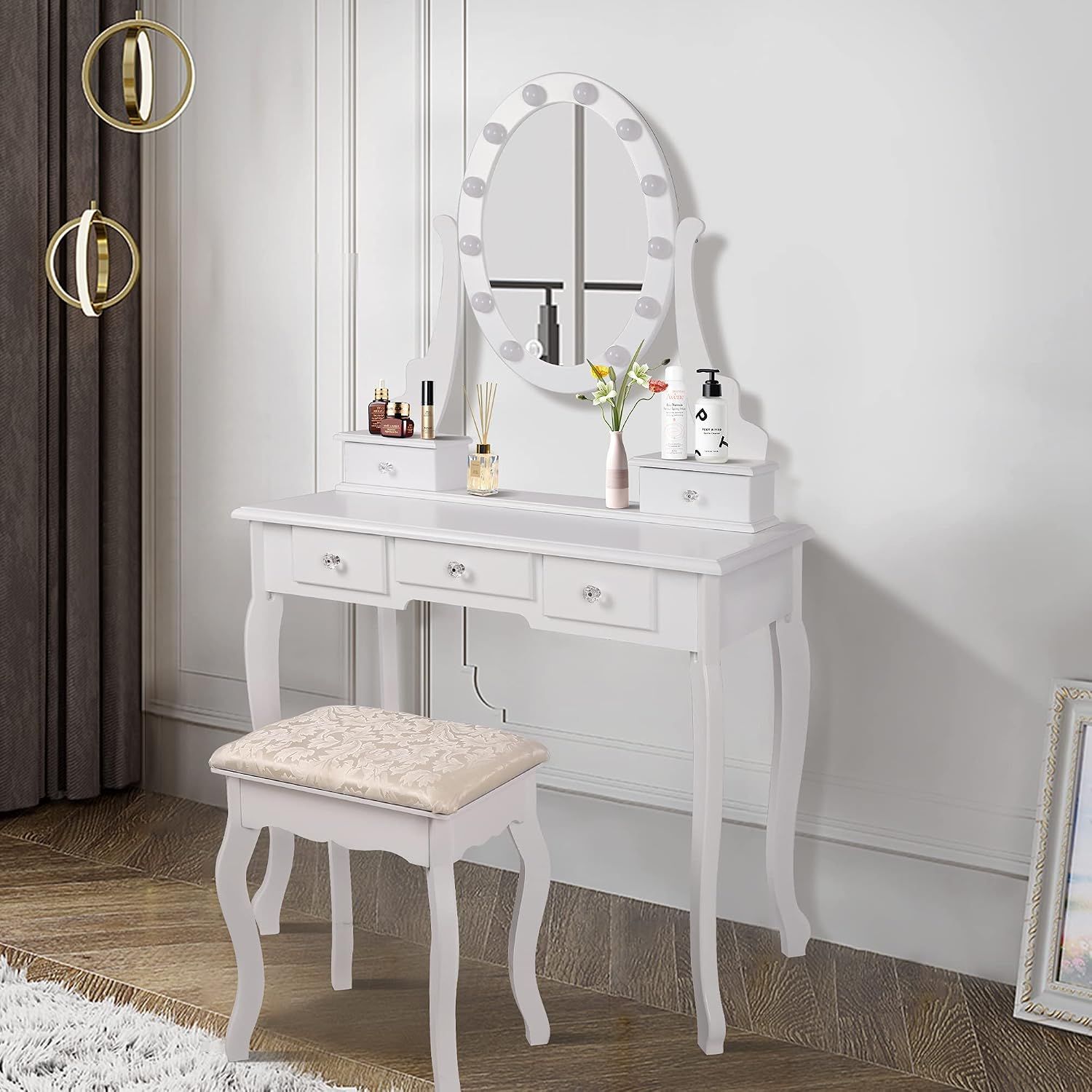 Dressing Table with LED Mirror Stool and Drawers