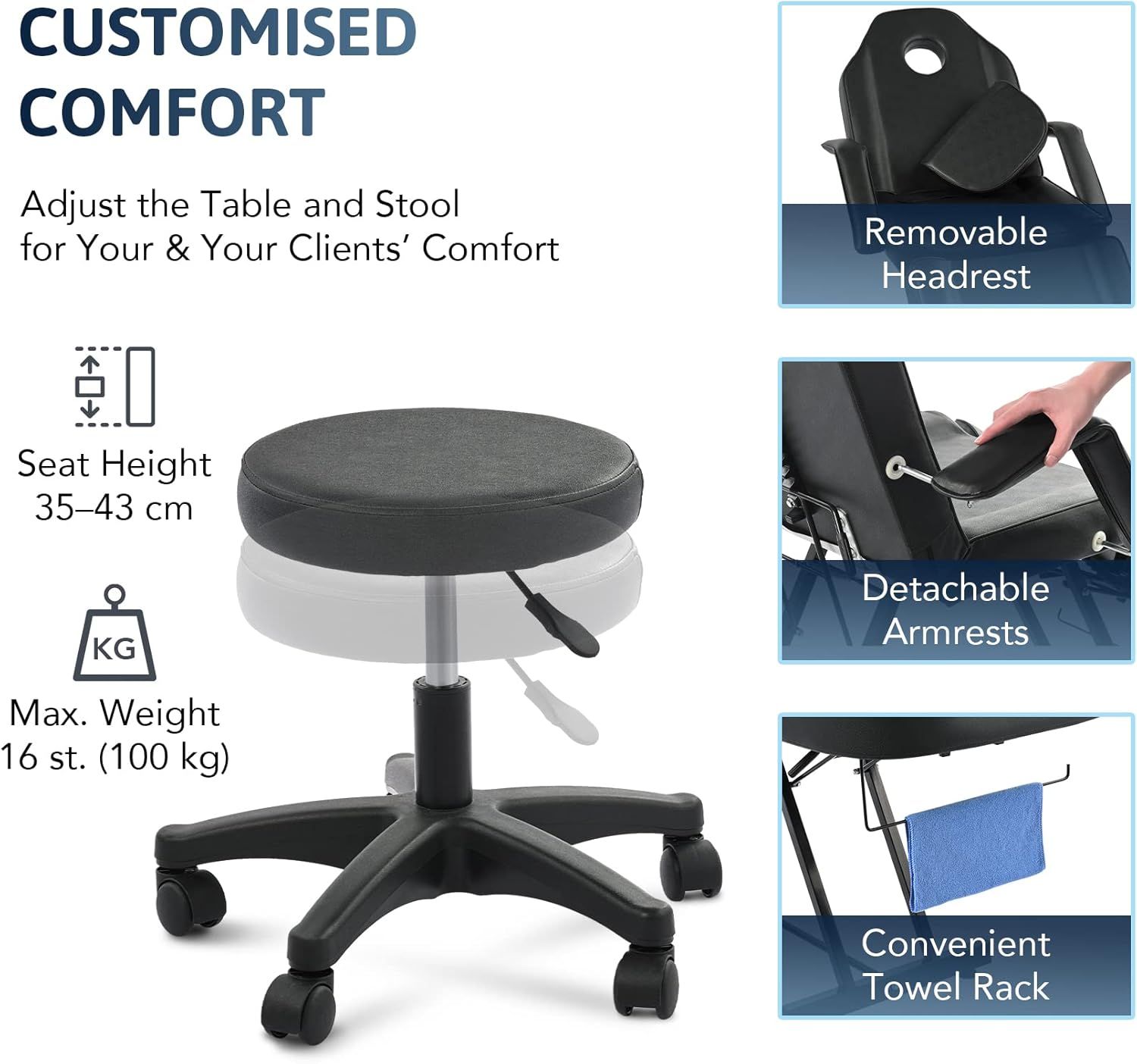 Thick Padded Massage Bed with Stool