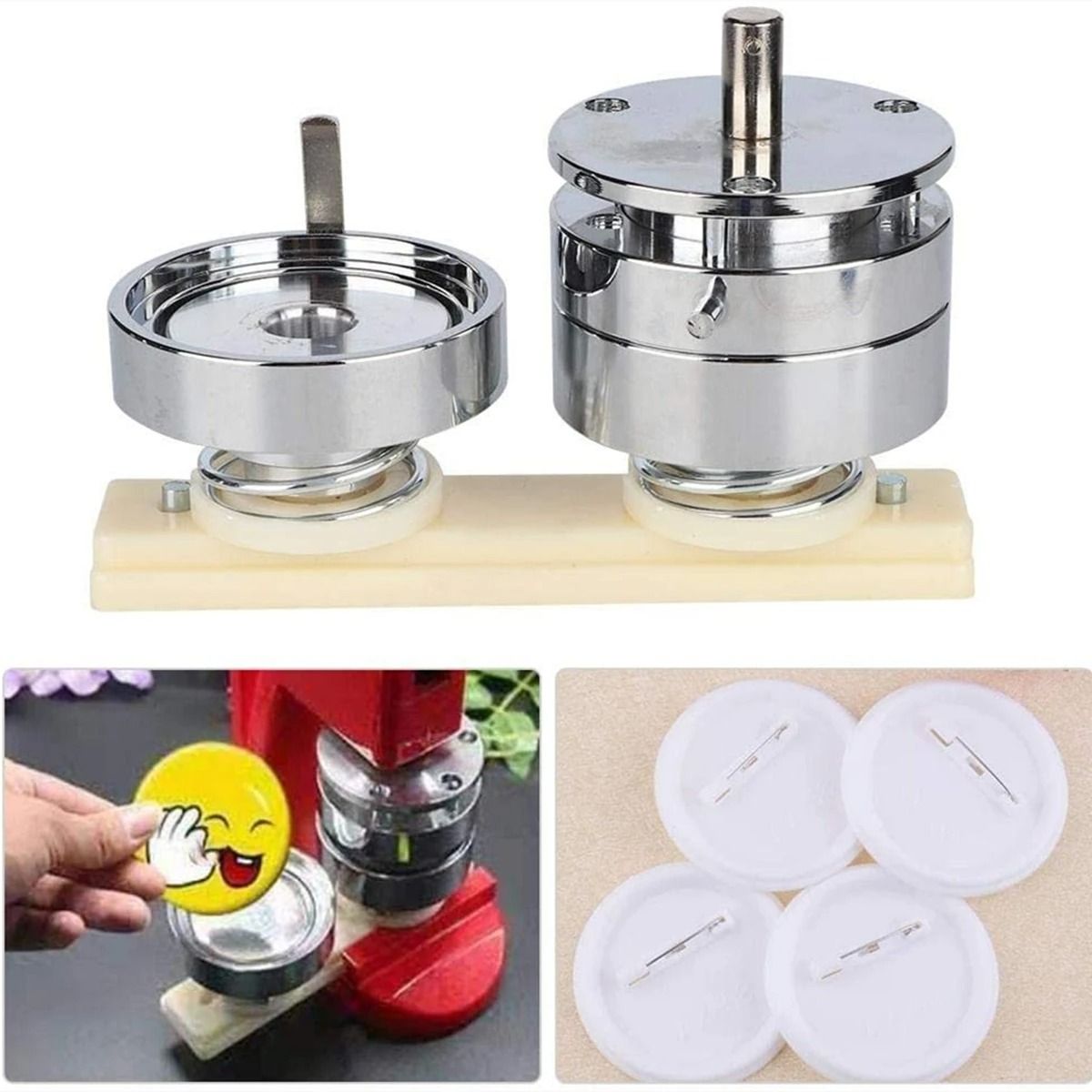 Round Button Badge Maker Die Mold Set – Interchangeable Metal Dies with ABS Base Board