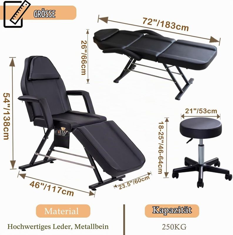 Foldable Massage Table Black Height Adjustable with Headrest Armrests &amp; Accessories