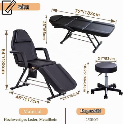 Foldable Massage Table Black Height Adjustable with Headrest Armrests &amp; Accessories