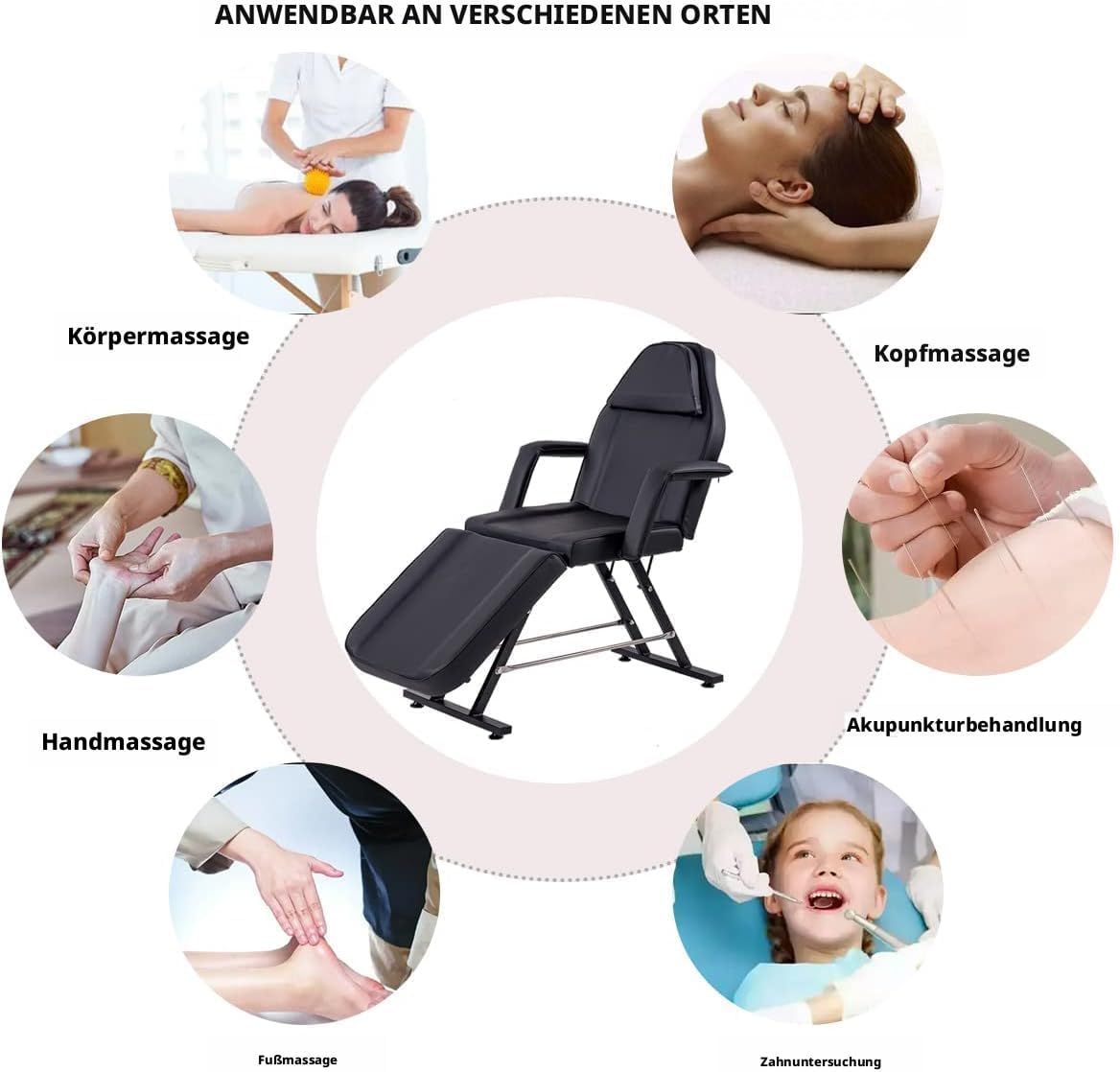 Foldable Massage Table Black Height Adjustable with Headrest Armrests &amp; Accessories