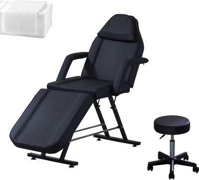 Foldable Massage Table Black Height Adjustable with Headrest Armrests &amp; Accessories