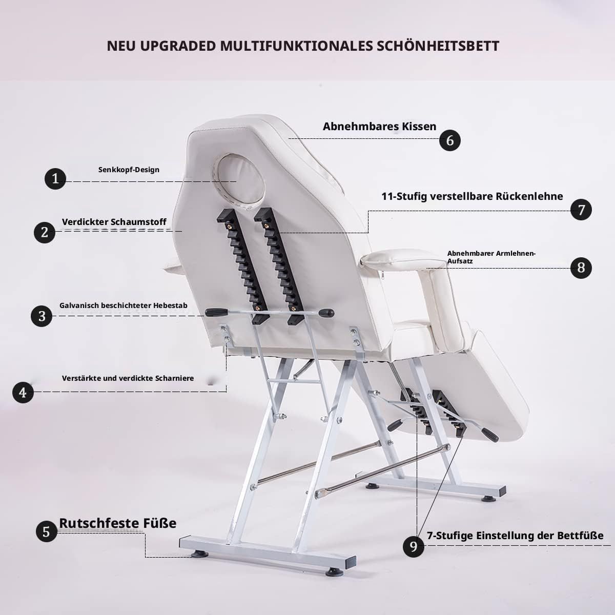 Foldable Massage Table Black Height Adjustable with Headrest Armrests &amp; Accessories