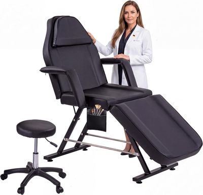 Black Folding Massage Table 3-Zone Portable Beauty Bed with Removable Headrest