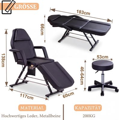 Black Folding Massage Table 3-Zone Portable Beauty Bed with Removable Headrest