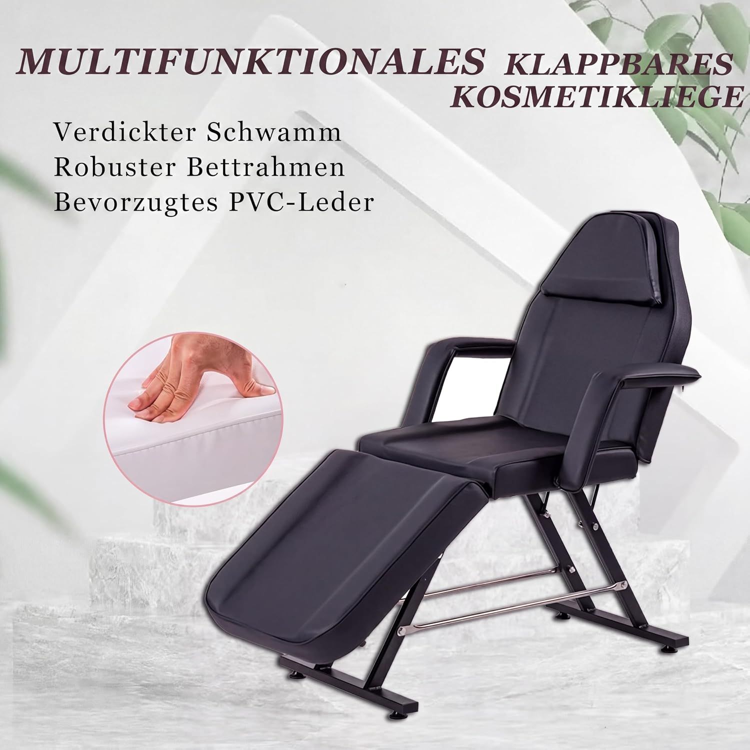 Black Folding Massage Table 3-Zone Portable Beauty Bed with Removable Headrest