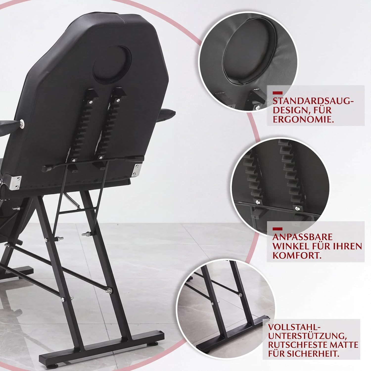 Black Folding Massage Table 3-Zone Portable Beauty Bed with Removable Headrest