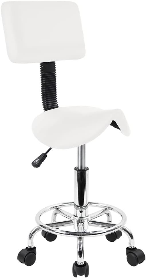 Saddle Stool Swivel Rolling Chair with Back Support