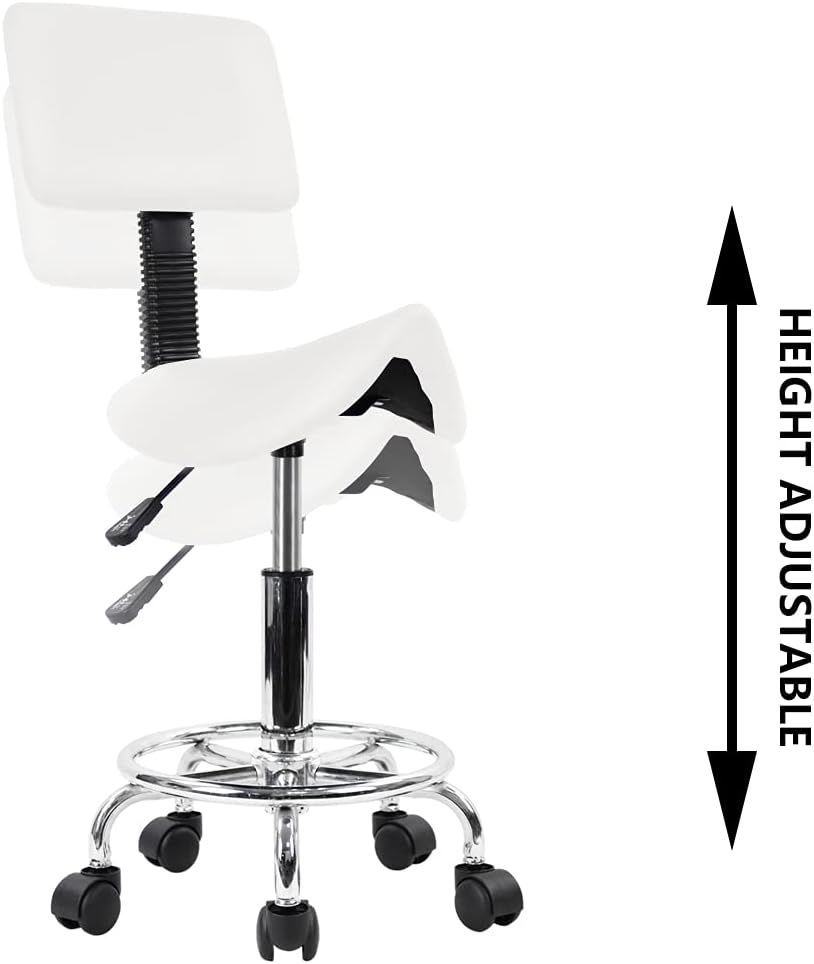 Saddle Stool Swivel Rolling Chair with Back Support