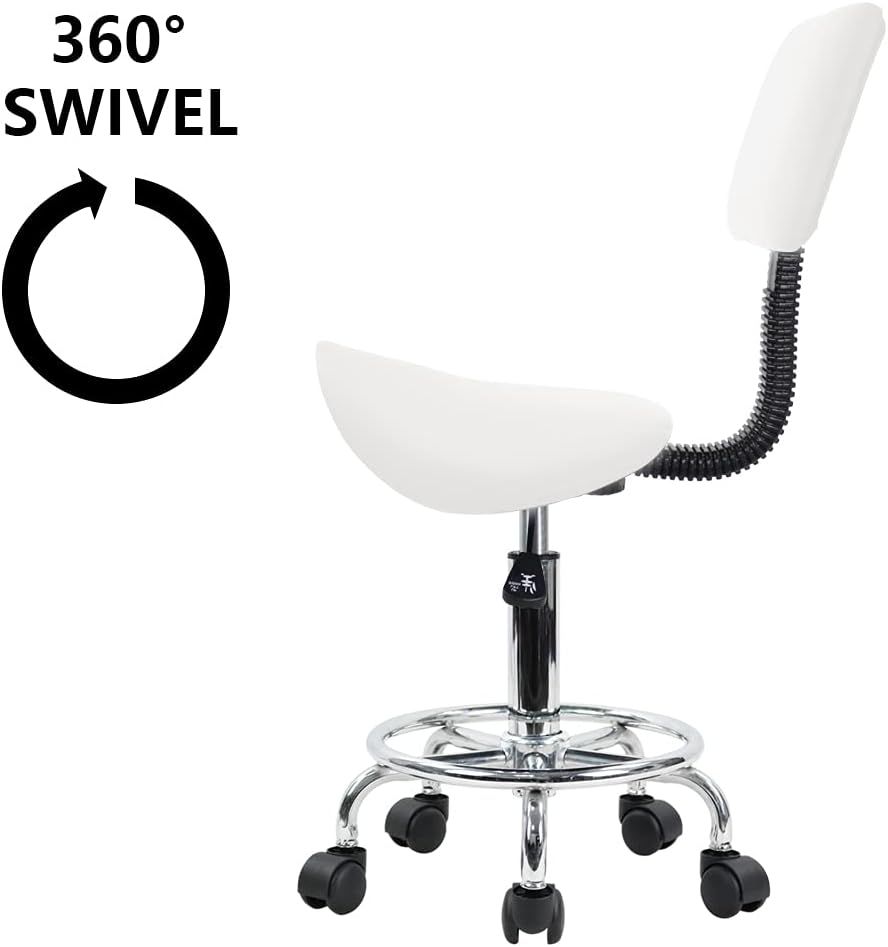 Saddle Stool Swivel Rolling Chair with Back Support