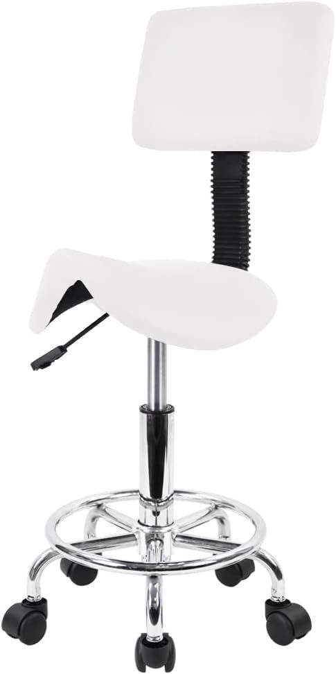 Saddle Stool Swivel Rolling Chair with Back Support
