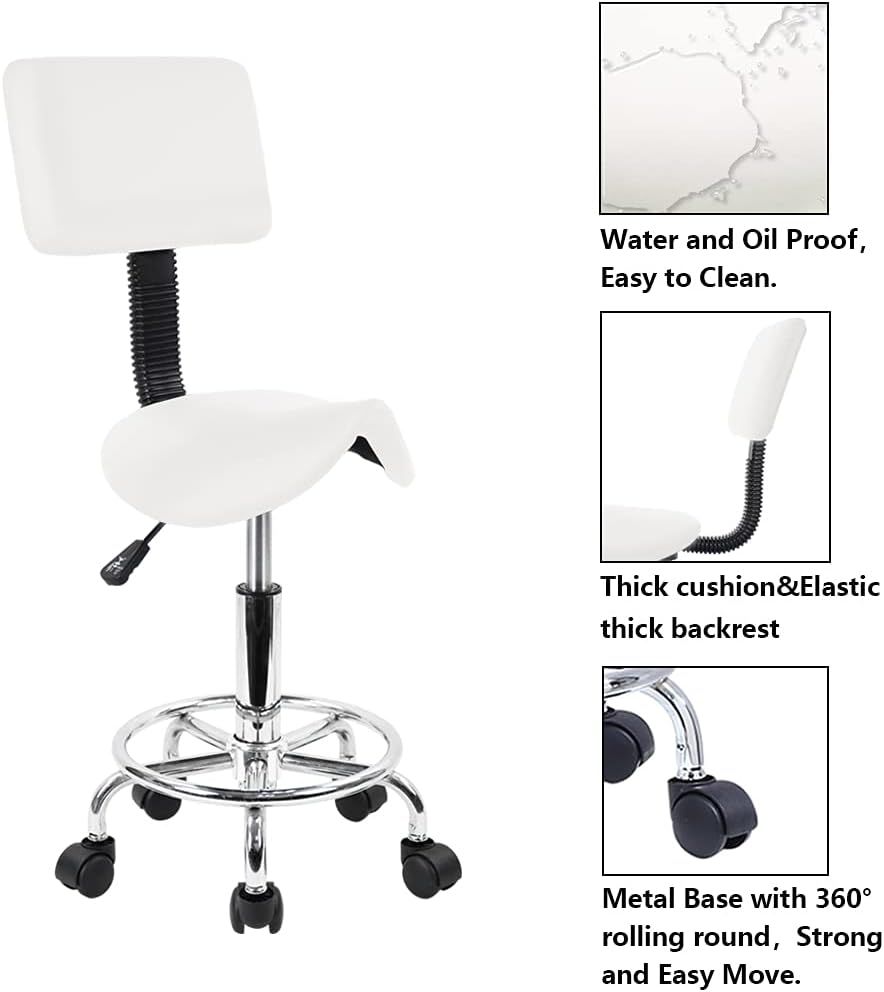 Saddle Stool Swivel Rolling Chair with Back Support