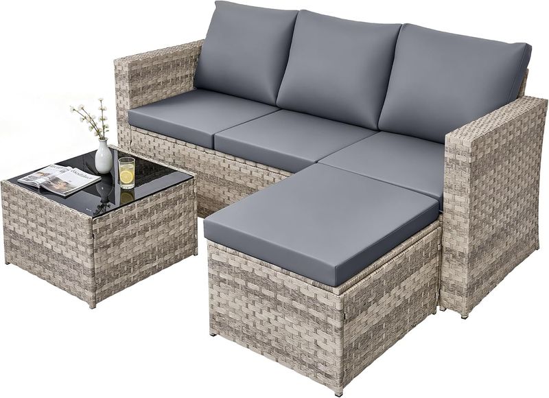 4 Seater Rattan Garden Furniture Set High Back Sofa