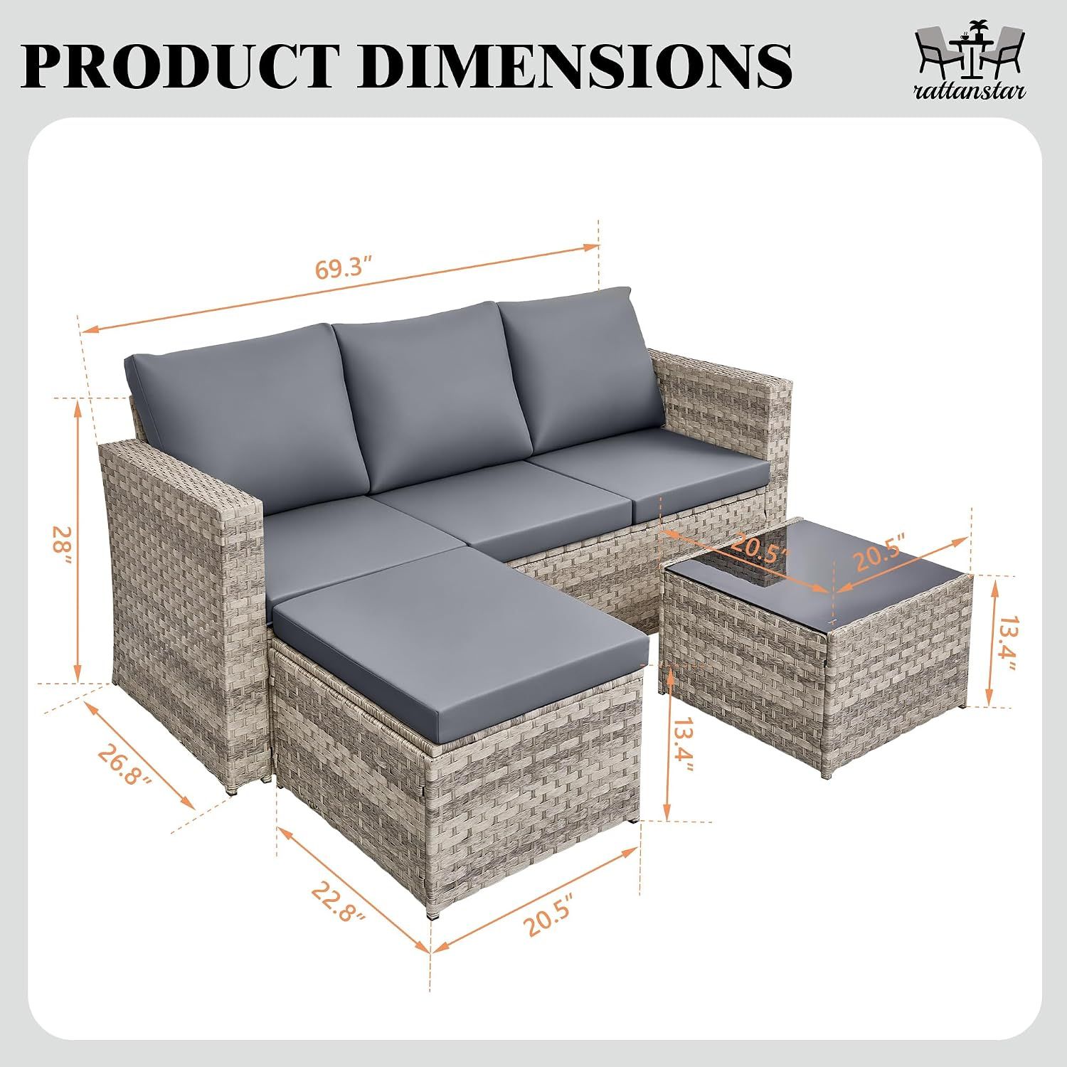 4 Seater Rattan Garden Furniture Set High Back Sofa