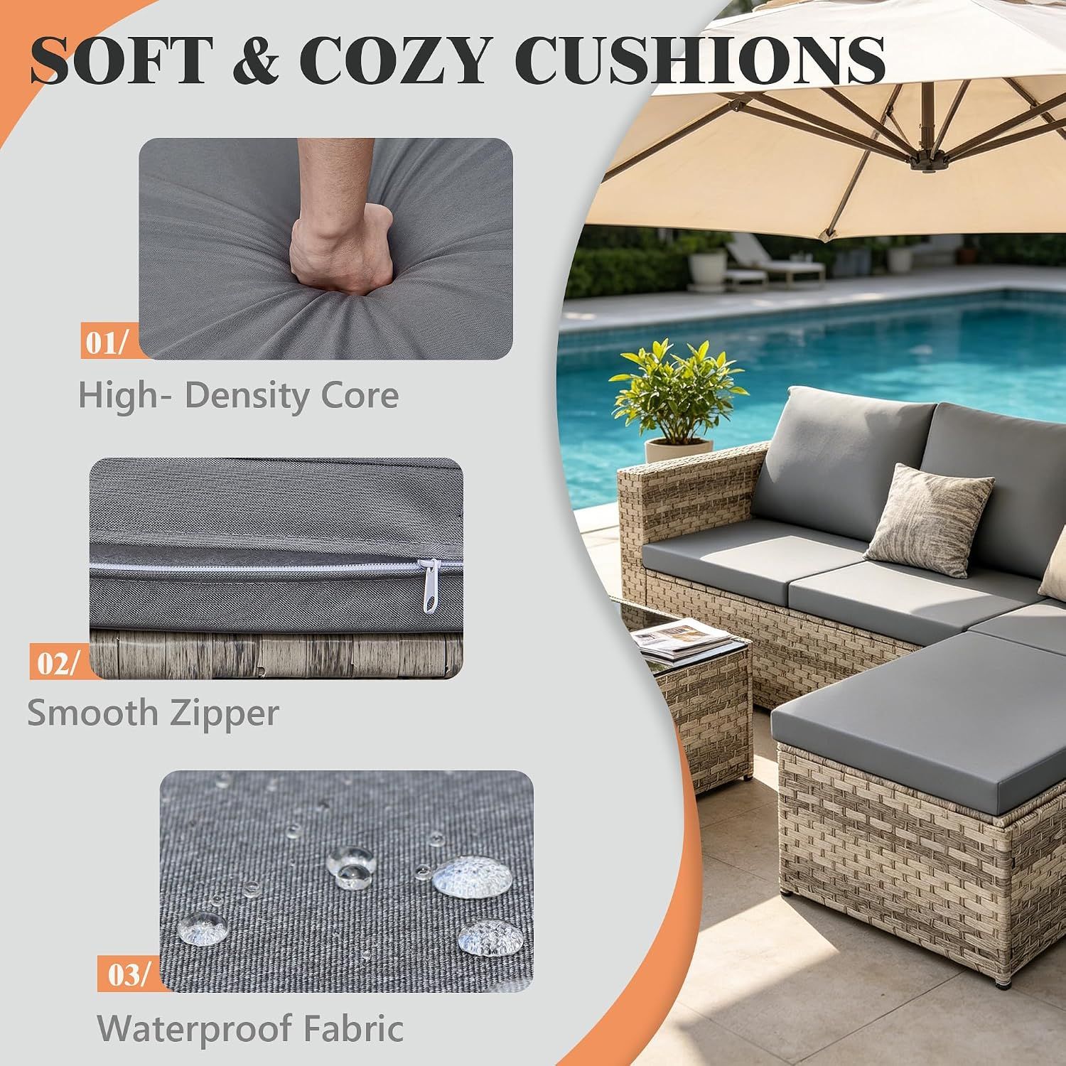 4 Seater Rattan Garden Furniture Set High Back Sofa