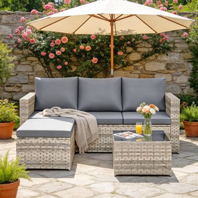 4 Seater Rattan Garden Furniture Set High Back Sofa