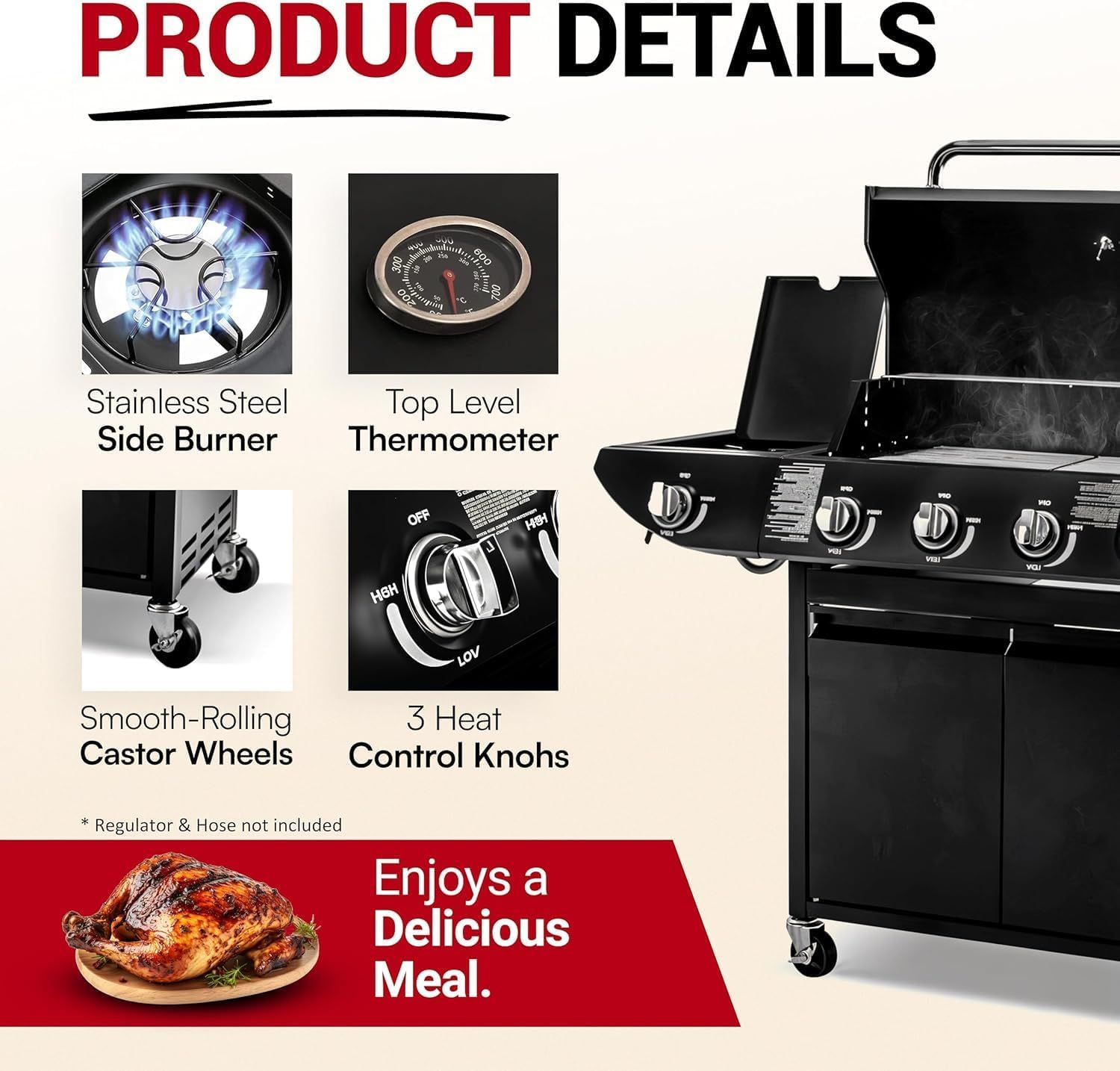4+1 Cast Iron Gas Grill with Side Burner
