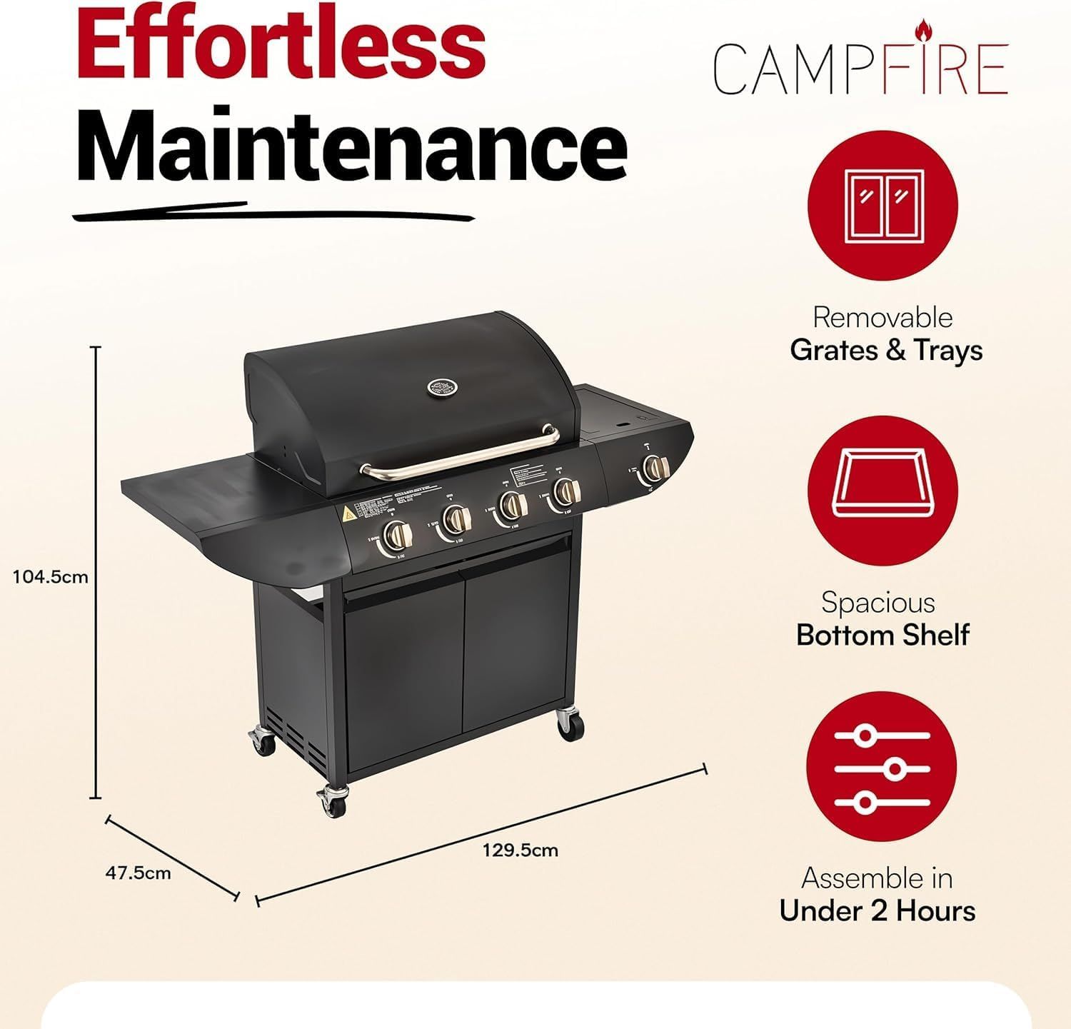 4+1 Cast Iron Gas Grill with Side Burner