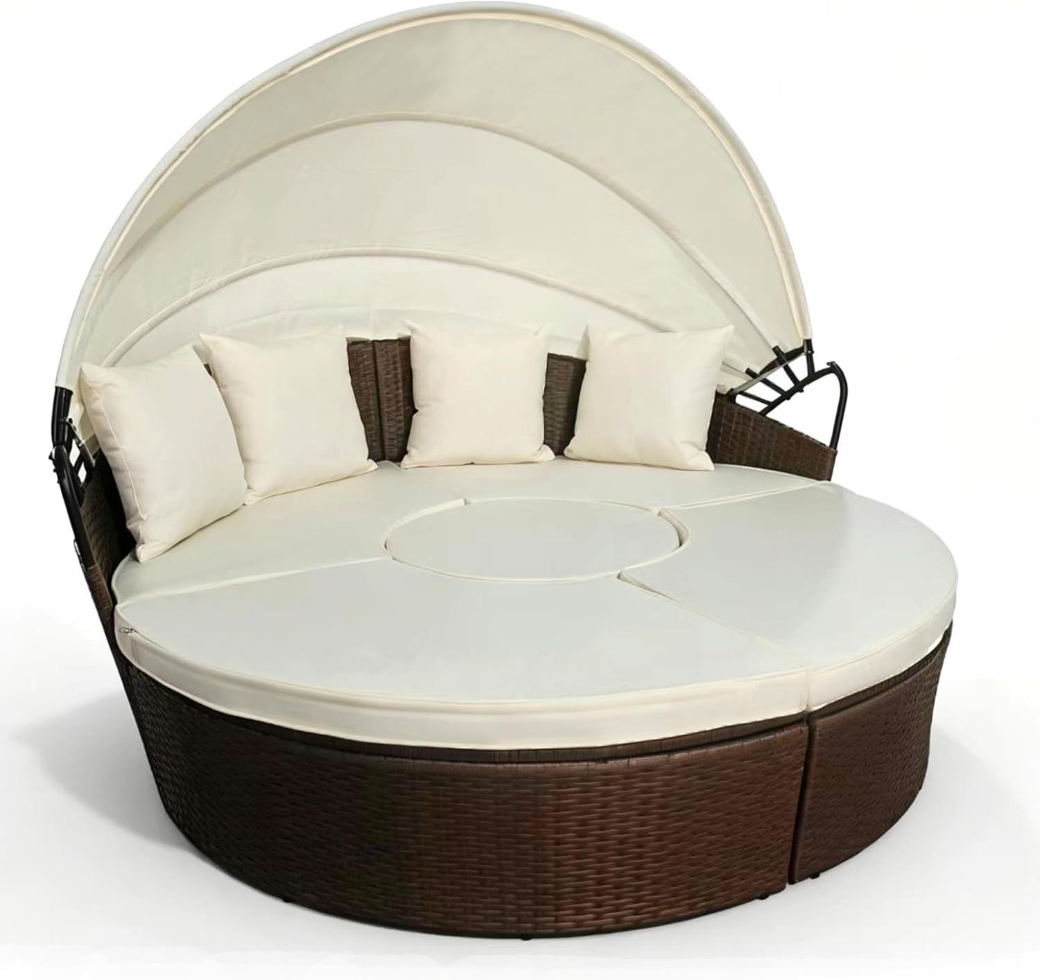 Rattan 5-Piece Round Daybed Set – Brown