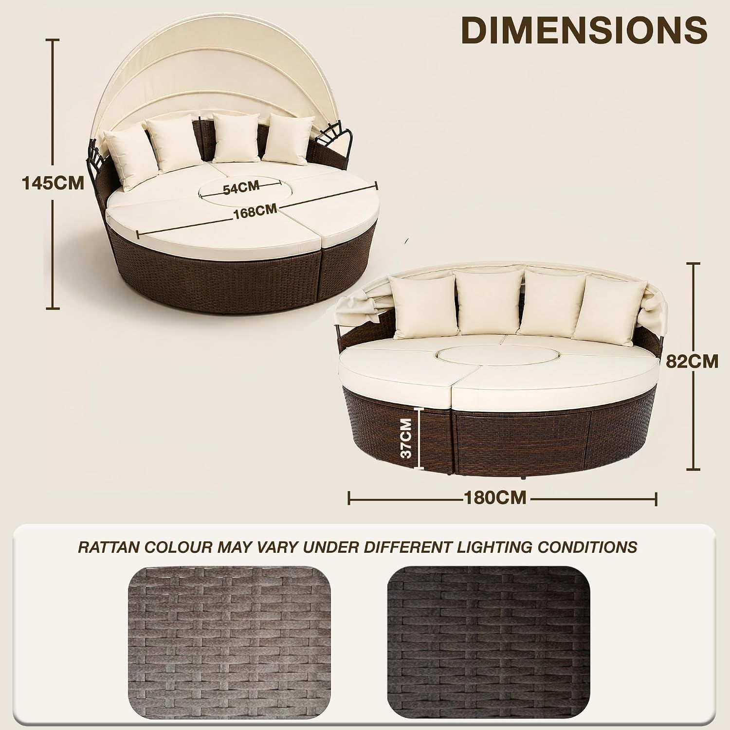 Rattan 5-Piece Round Daybed Set – Brown