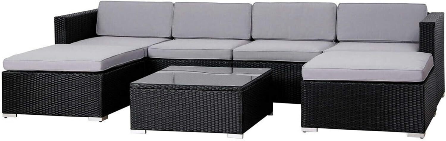 Durable Poly Rattan Lightweight 6-Seater Sofa with Coffee Table