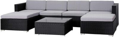 Durable Poly Rattan Lightweight 6-Seater Sofa with Coffee Table