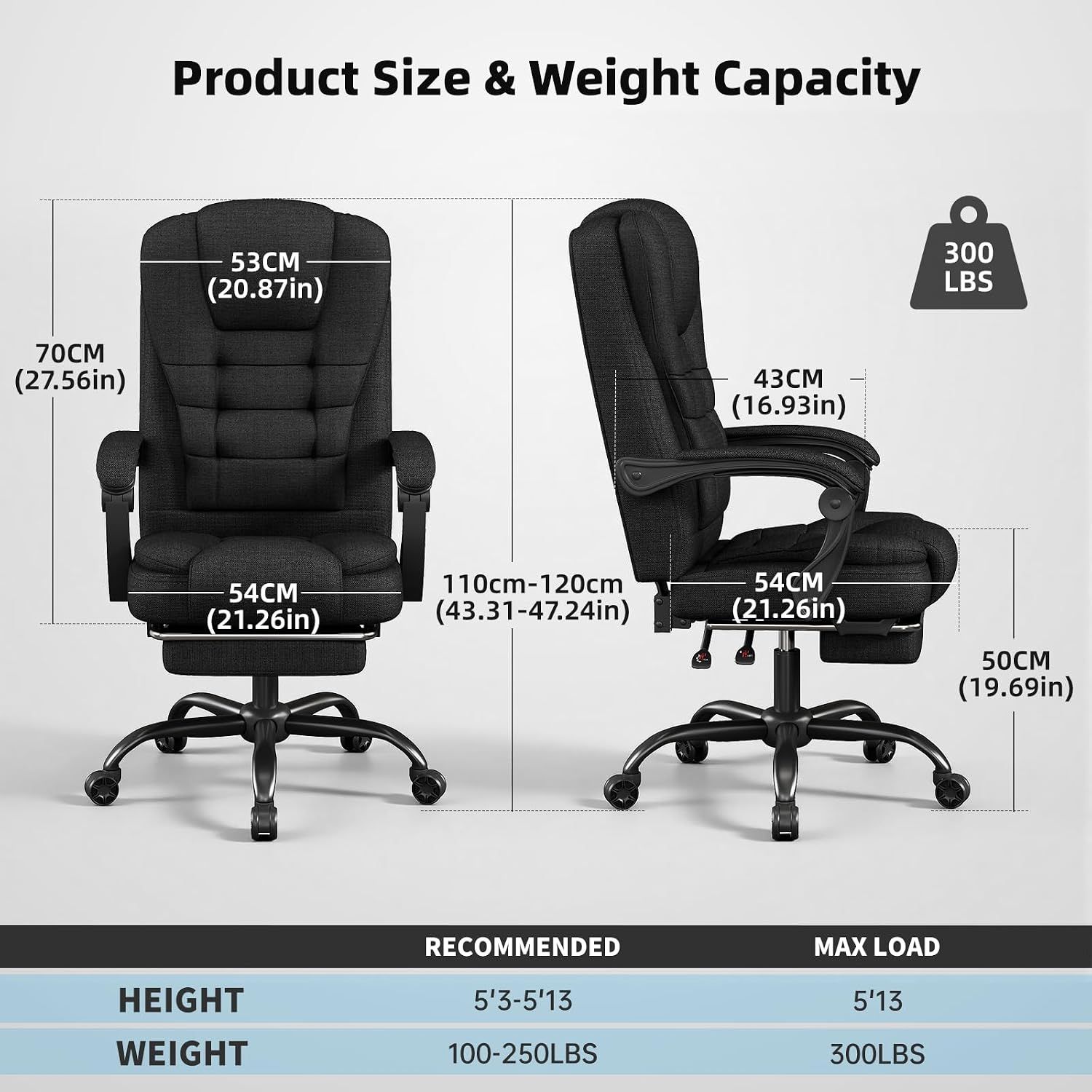 High Back Office Chair with Footrest and Armrests