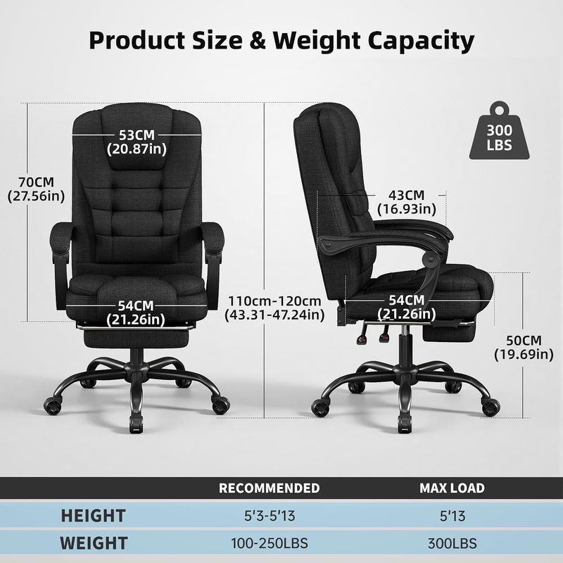 High Back Office Chair with Footrest and Armrests