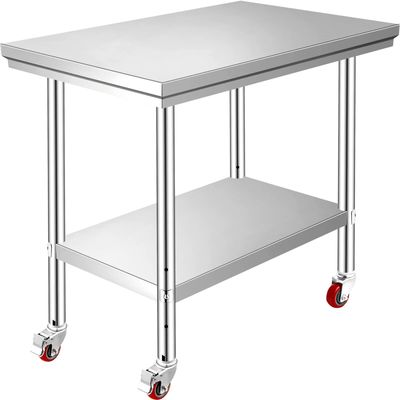 Stainless Steel Kitchen Work Table with Shelves &amp; Caster Wheels Commercial Prep Bench