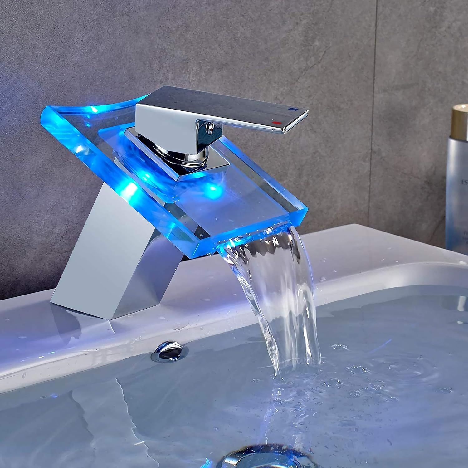 RGB Glass Waterfall Faucet LED Bathroom Sink Tap